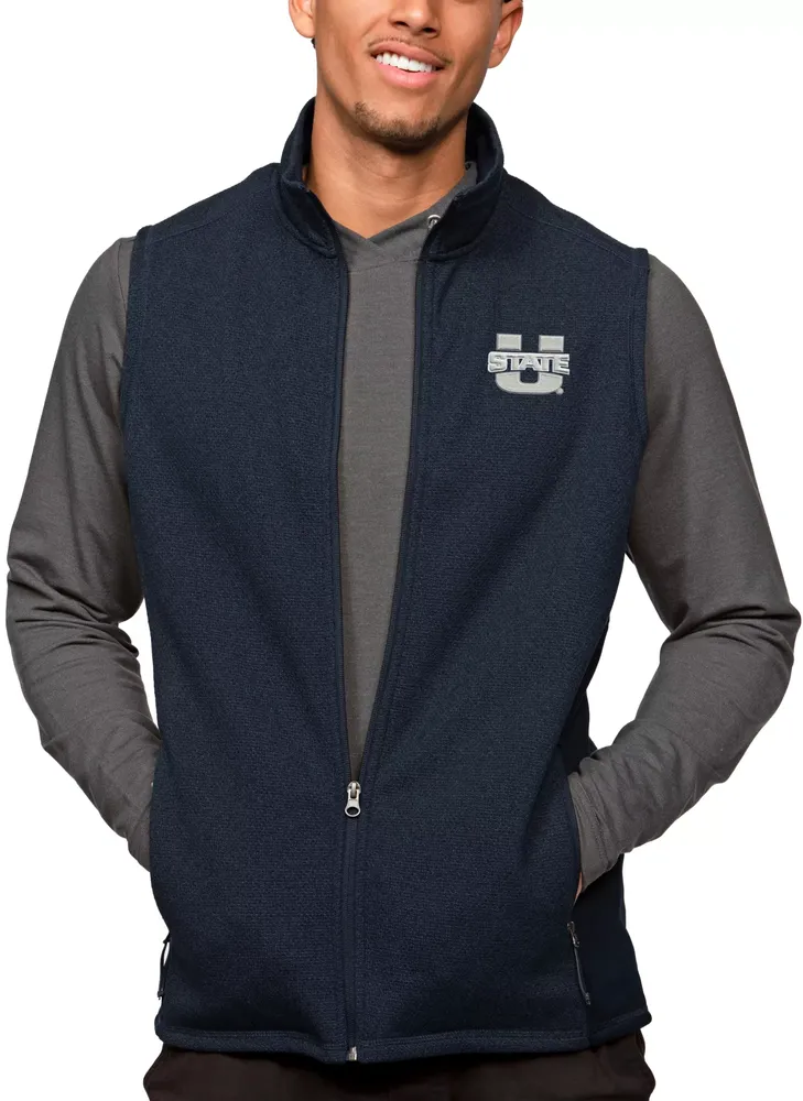 Antigua Men's Utah State Aggies Navy Heather Course Vest