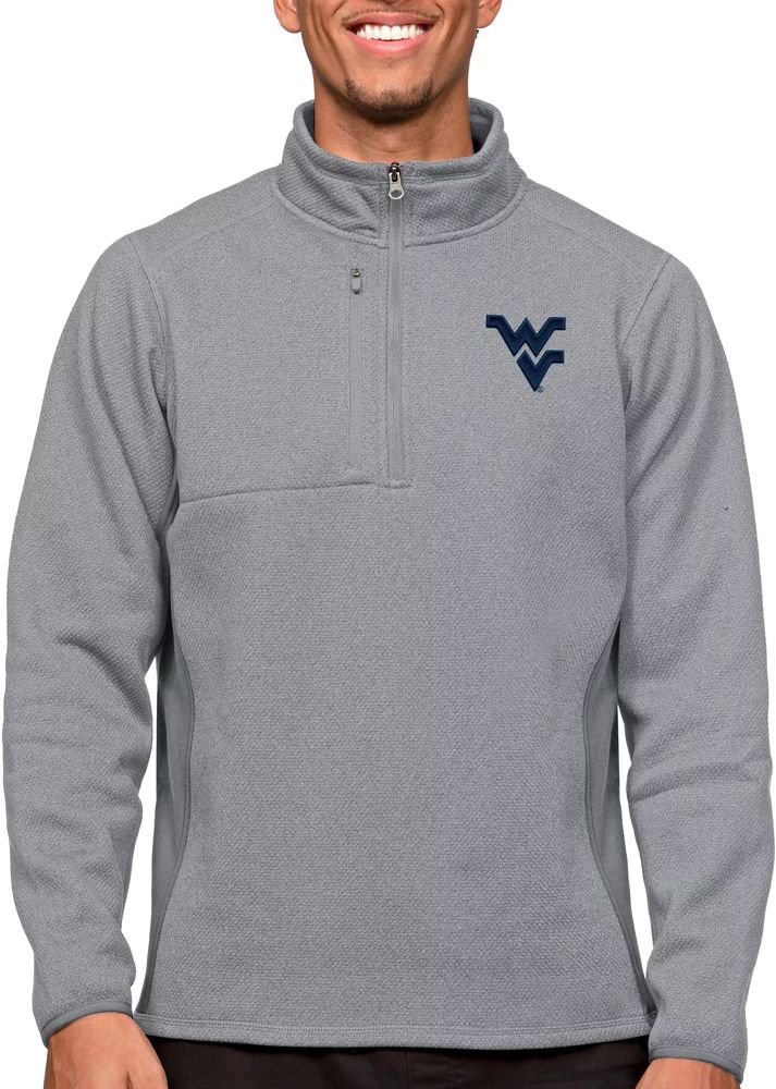 Antigua Men's West Virginia Mountaineers Light Grey Course 1/4 Zip Jacket