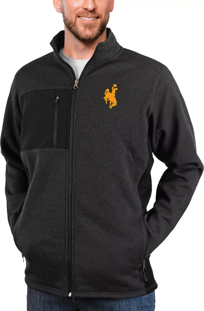 Antigua Men's Wyoming Cowboys Black Heather Course Full Zip Jacket