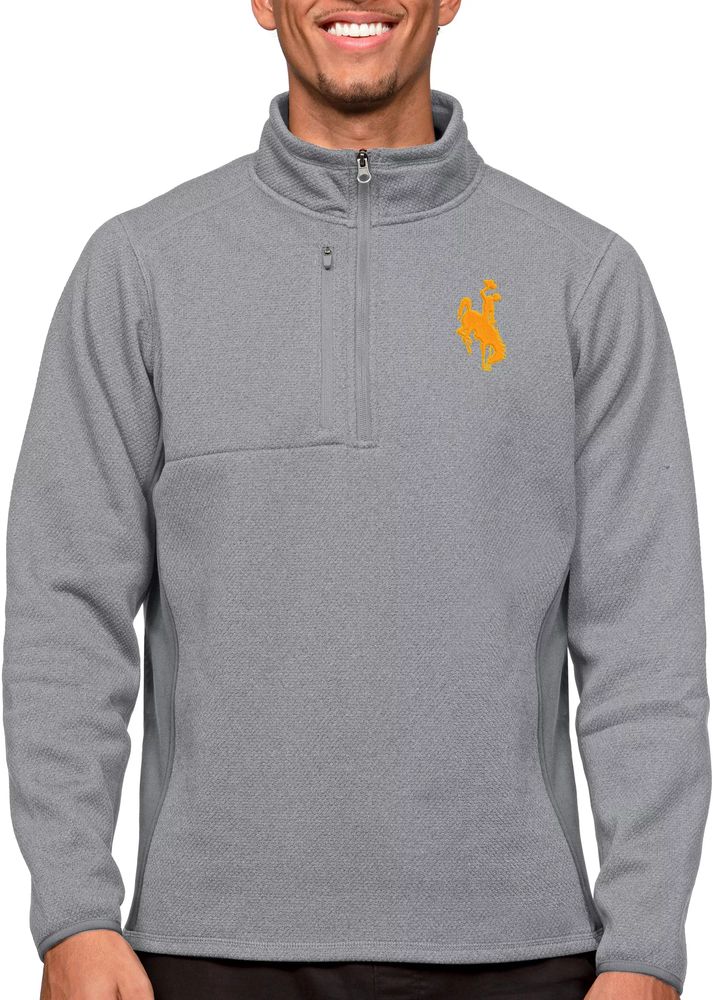 Antigua Men's Wyoming Cowboys Light Grey Course 1/4 Zip Jacket