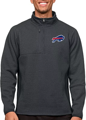 Antigua Buffalo Bills Course Charcoal Heather Quarter-Zip Long Sleeve Pullover T-Shirt