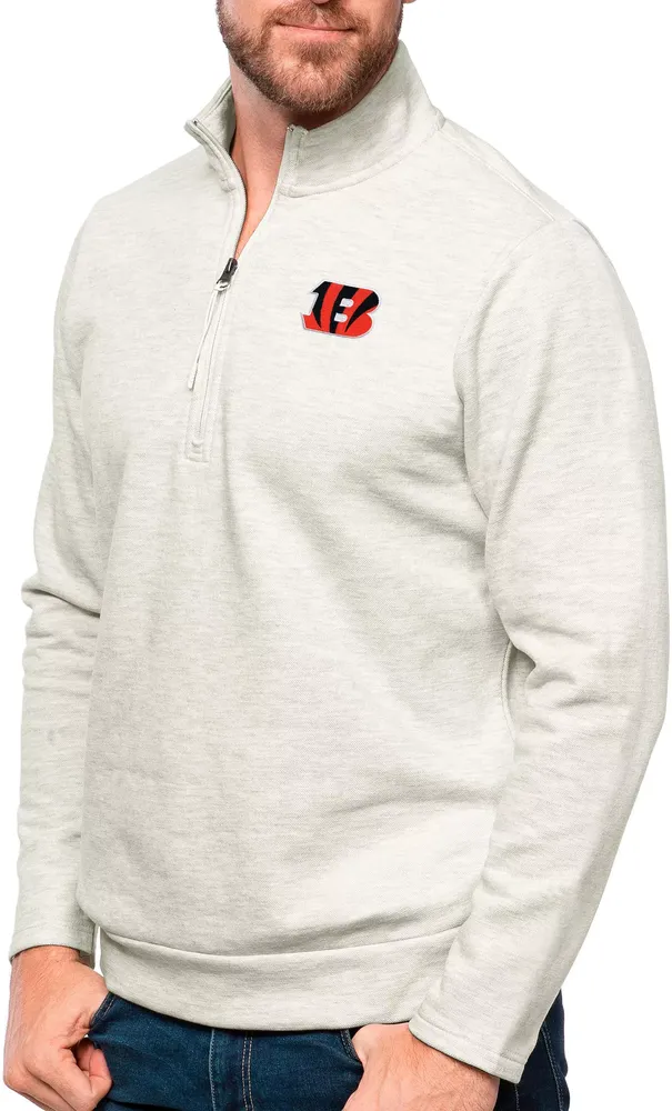 Antigua Cincinnati Bengals Oatmeal Gambit Quarter-Zip Long Sleeve Pullover T-Shirt