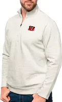 Antigua Cincinnati Bengals Oatmeal Gambit Quarter-Zip Long Sleeve Pullover T-Shirt