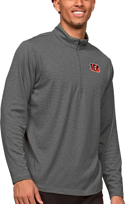 Antigua Cincinnati Bengals Course Charcoal Heather Quarter-Zip Long Sleeve Pullover T-Shirt