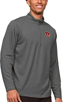 Antigua Cincinnati Bengals Course Charcoal Heather Quarter-Zip Long Sleeve Pullover T-Shirt