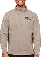 Antigua Denver Broncos Course Oatmeal Heather Quarter-Zip Long Sleeve Pullover T-Shirt