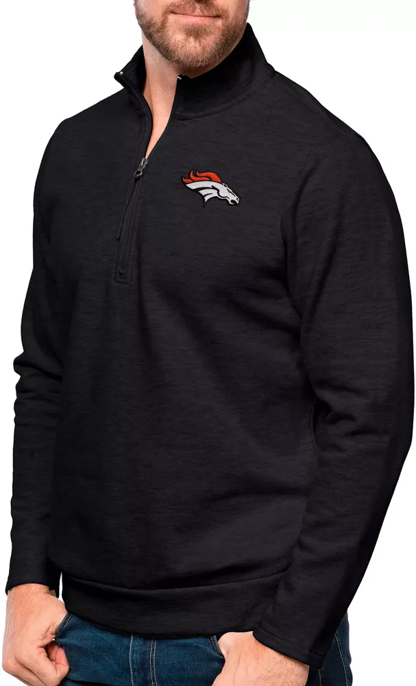 Antigua Denver Broncos Black Heather Gambit Quarter-Zip Long Sleeve Pullover T-Shirt