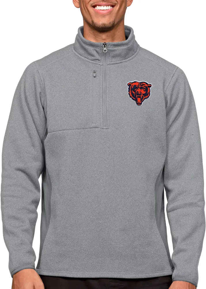 Antigua Chicago Bears Course Light Grey Heather Quarter-Zip Long Sleeve Pullover T-Shirt