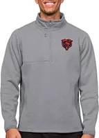 Antigua Chicago Bears Course Light Grey Heather Quarter-Zip Long Sleeve Pullover T-Shirt