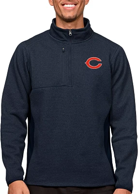 Antigua Chicago Bears Course Navy Heather Quarter-Zip Long Sleeve Pullover T-Shirt