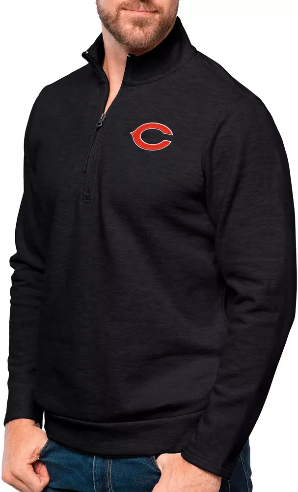 Antigua Chicago Bears Black Heather Gambit Quarter-Zip Long Sleeve Pullover T-Shirt