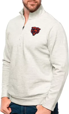 Antigua Chicago Bears Oatmeal Gambit Quarter-Zip Long Sleeve Pullover T-Shirt