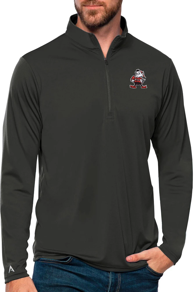 Antigua Men's Cleveland Browns Tribute Quarter-Zip Dark Grey Pullover