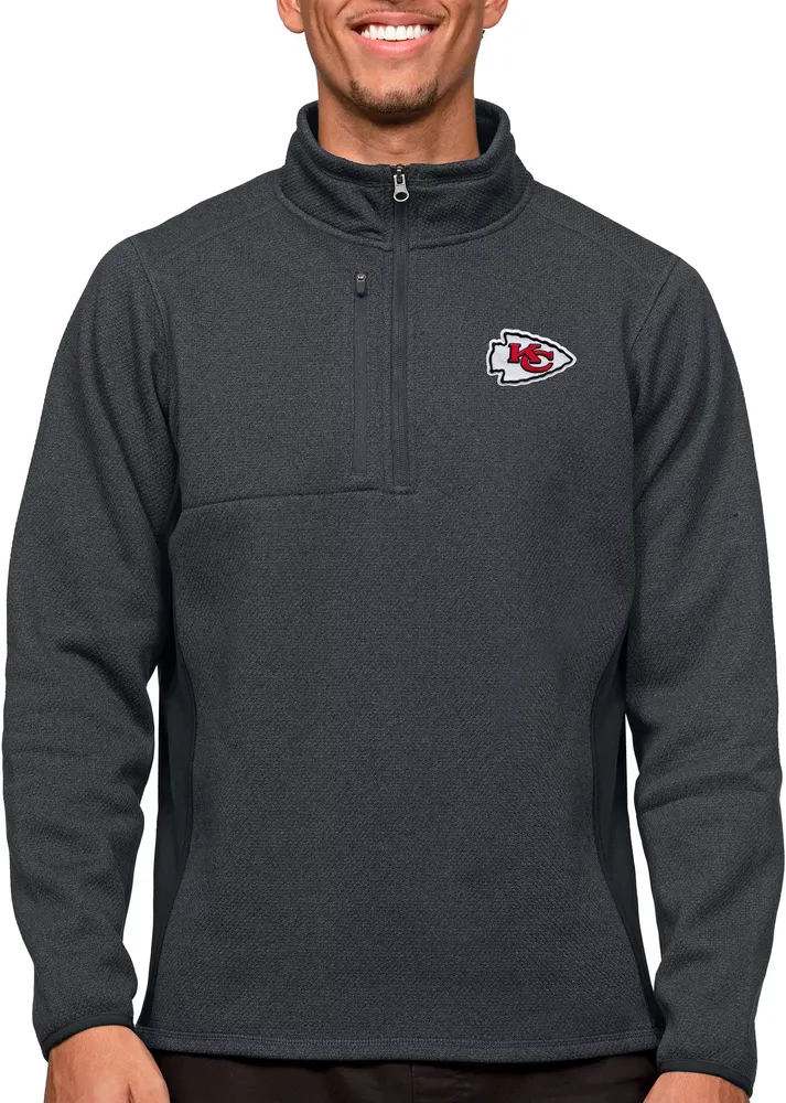 Antigua Kansas City Chiefs Course Charcoal Heather Quarter-Zip Long Sleeve Pullover T-Shirt