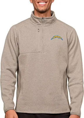 Antigua Los Angeles Chargers Course Oatmeal Heather Quarter-Zip Long Sleeve Pullover T-Shirt