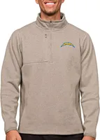 Antigua Los Angeles Chargers Course Oatmeal Heather Quarter-Zip Long Sleeve Pullover T-Shirt