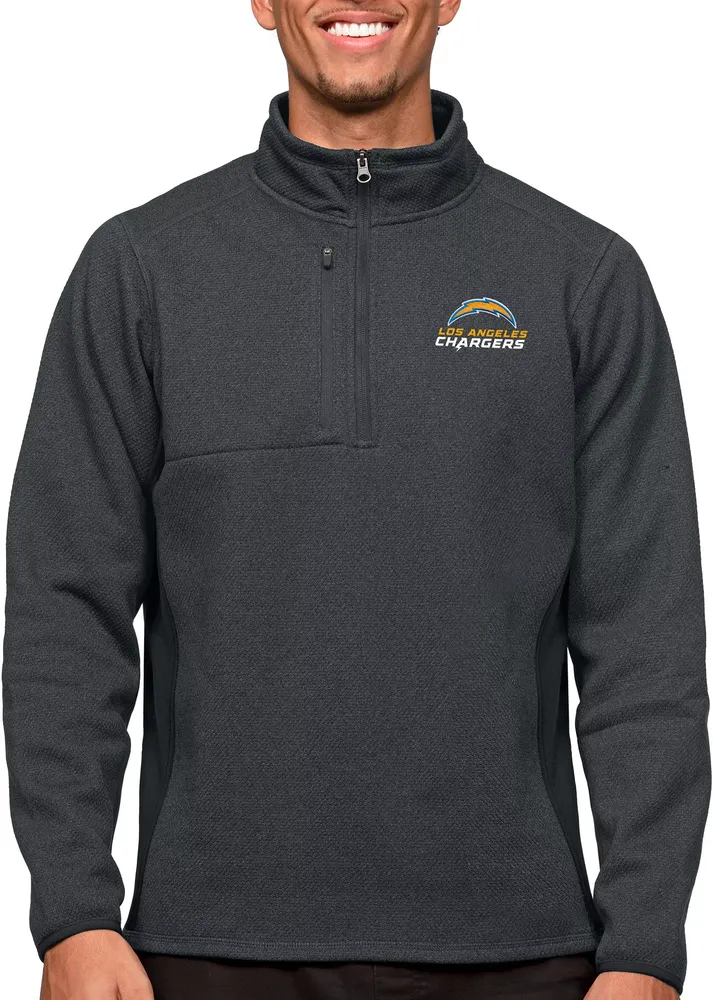 Antigua Los Angeles Chargers Course Charcoal Heather Quarter-Zip Long Sleeve Pullover T-Shirt