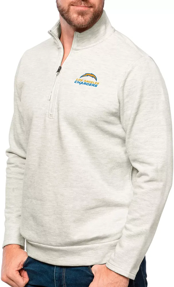 Antigua Los Angeles Chargers Oatmeal Gambit Quarter-Zip Long Sleeve Pullover T-Shirt