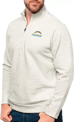 Antigua Los Angeles Chargers Oatmeal Gambit Quarter-Zip Long Sleeve Pullover T-Shirt