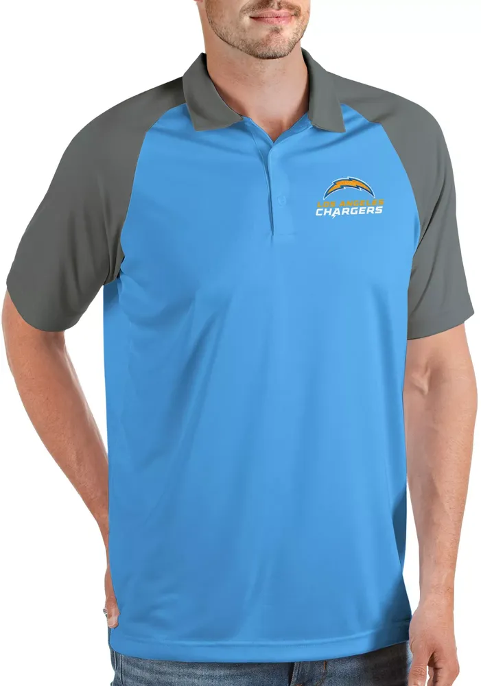 Antigua Men's Los Angeles Chargers Nova Wordmark Columbia Blue/Steel Polo