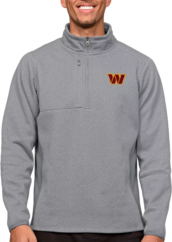 Antigua Washington Commanders Course Light Grey Heather Quarter-Zip Long Sleeve Pullover T-Shirt