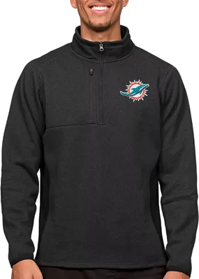 Antigua Miami Dolphins Course Black Heather Quarter-Zip Long Sleeve Pullover T-Shirt