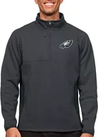 Antigua Philadelphia Eagles Course Charcoal Heather Quarter-Zip Long Sleeve Pullover T-Shirt