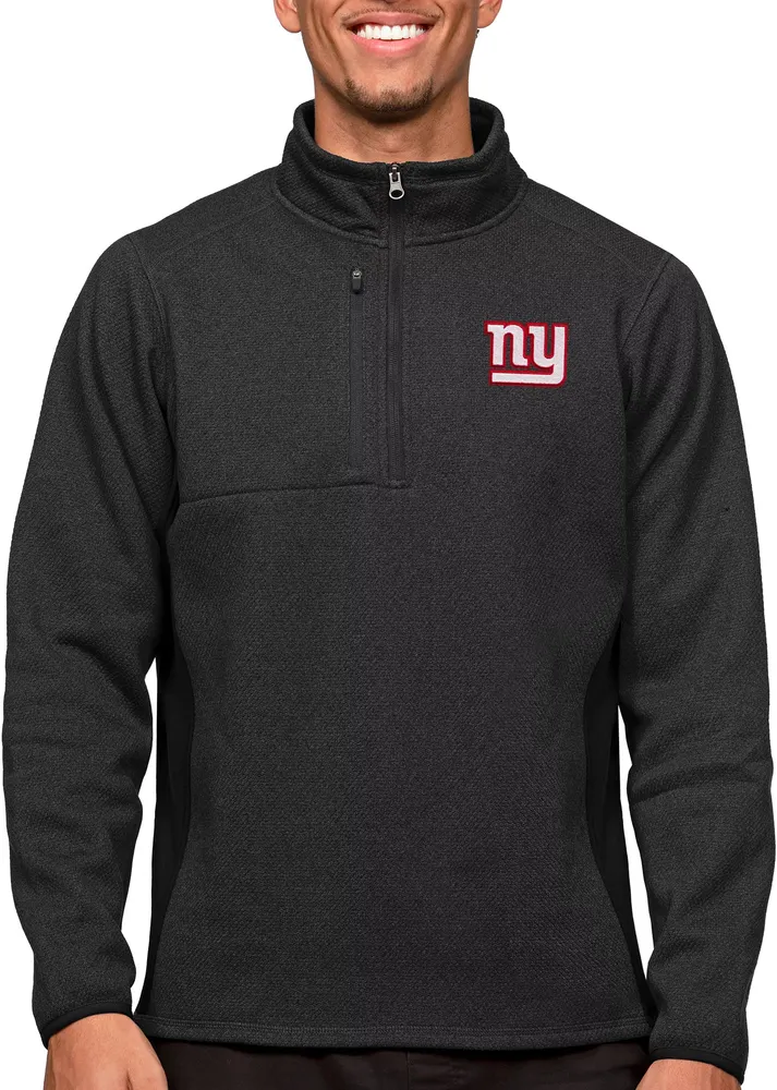 Antigua New York Giants Course Black Heather Quarter-Zip Long Sleeve Pullover T-Shirt