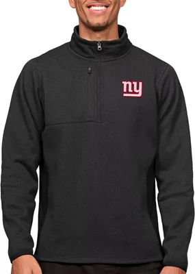 Antigua New York Giants Course Black Heather Quarter-Zip Long Sleeve Pullover T-Shirt