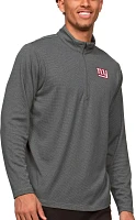 Antigua New York Giants Course Charcoal Heather Quarter-Zip Long Sleeve Pullover T-Shirt