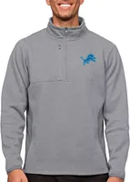 Antigua Detroit Lions Course Light Grey Heather Quarter-Zip Long Sleeve Pullover T-Shirt