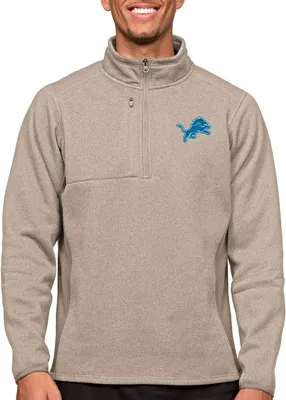 Antigua Detroit Lions Course Oatmeal Heather Quarter-Zip Long Sleeve Pullover T-Shirt