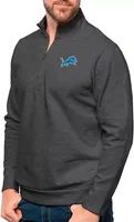 Antigua Detroit Lions Charcoal Heather Gambit Quarter-Zip Long Sleeve Pullover T-Shirt