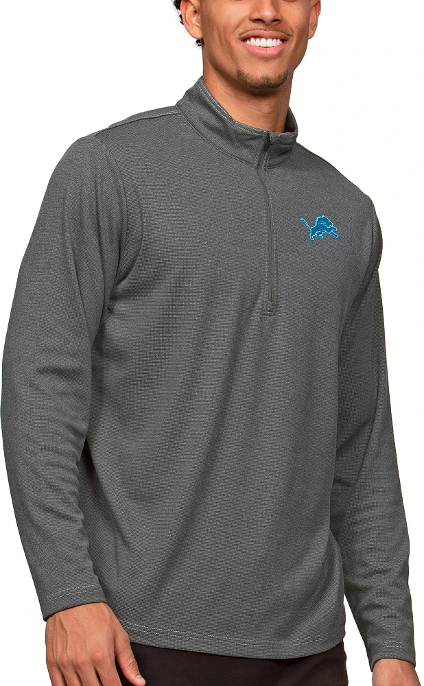 Antigua Detroit Lions Course Charcoal Heather Quarter-Zip Long Sleeve Pullover T-Shirt