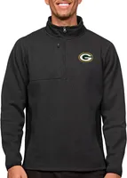 Antigua Green Bay Packers Course Black Heather Quarter-Zip Long Sleeve Pullover T-Shirt