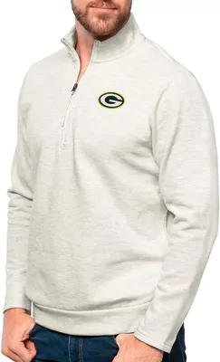 Antigua Green Bay Packers Oatmeal Gambit Quarter-Zip Long Sleeve Pullover T-Shirt