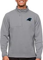 Antigua Carolina Panthers Course Light Grey Heather Quarter-Zip Long Sleeve Pullover T-Shirt