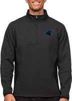 Antigua Carolina Panthers Course Black Heather Quarter-Zip Long Sleeve Pullover T-Shirt