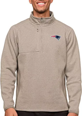 Antigua New England Patriots Course Oatmeal Heather Quarter-Zip Long Sleeve Pullover T-Shirt