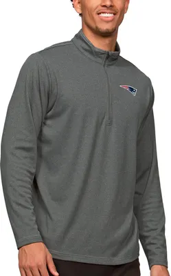 Antigua New England Patriots Course Charcoal Heather Quarter-Zip Long Sleeve Pullover T-Shirt