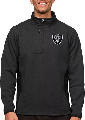 Antigua Las Vegas Raiders Course Black Heather Quarter-Zip Long Sleeve Pullover T-Shirt