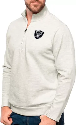 Antigua Las Vegas Raiders Oatmeal Gambit Quarter-Zip Long Sleeve Pullover T-Shirt