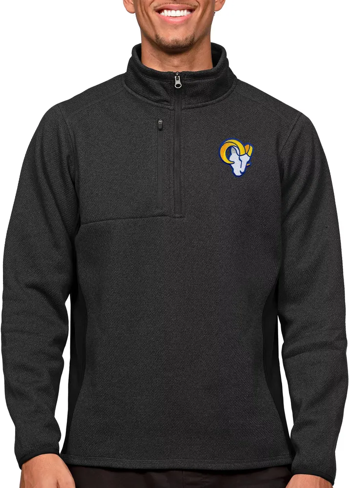 Antigua Los Angeles Rams Course Black Heather Quarter-Zip Long Sleeve Pullover T-Shirt