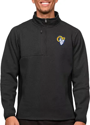 Antigua Los Angeles Rams Course Black Heather Quarter-Zip Long Sleeve Pullover T-Shirt