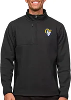 Antigua Los Angeles Rams Course Black Heather Quarter-Zip Long Sleeve Pullover T-Shirt