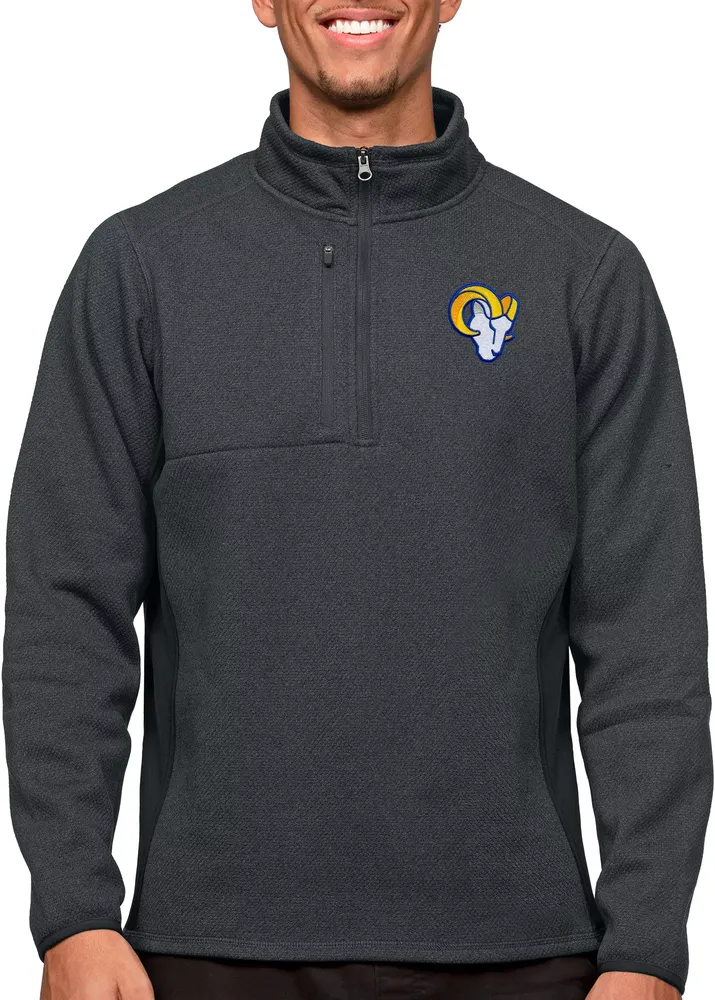 Antigua Los Angeles Rams Course Charcoal Heather Quarter-Zip Long Sleeve Pullover T-Shirt