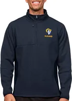 Antigua Los Angeles Rams Course Navy Heather Quarter-Zip Long Sleeve Pullover T-Shirt