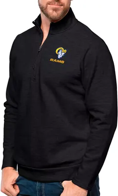 Antigua Los Angeles Rams Black Heather Gambit Quarter-Zip Long Sleeve Pullover T-Shirt