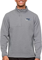 Antigua Seattle Seahawks Course Light Grey Heather Quarter-Zip Long Sleeve Pullover T-Shirt