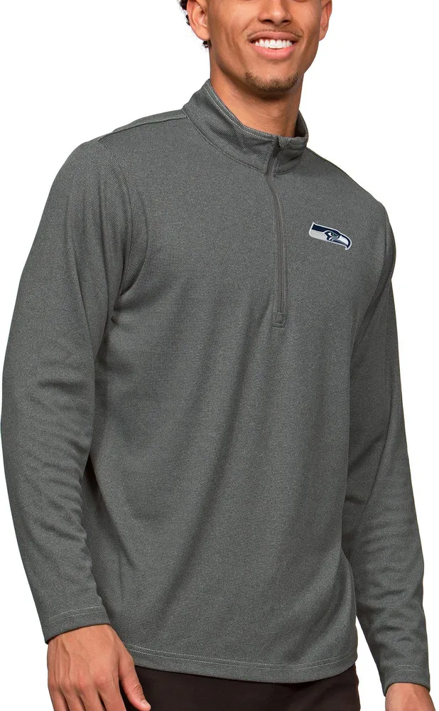 Antigua Seattle Seahawks Course Charcoal Heather Quarter-Zip Long Sleeve Pullover T-Shirt